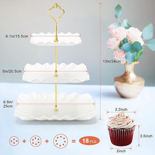 Miniatura 3 de Coitak Soporte para cupcakes de 3 niveles, soporte de plástico escalonado, bandeja cuadrada para postres para fiestas de té, baby shower y boda