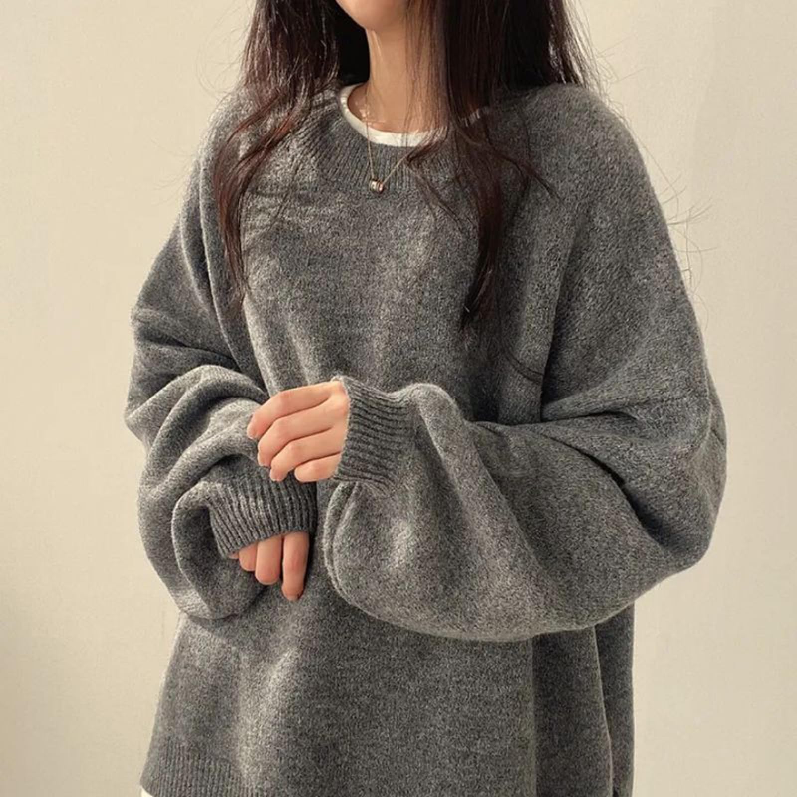 Générique Pulls Oversize à col Rond pour Femmes, Pull à Manches Longues en Maille épaisse, Blouse Ample décontractée et Douce