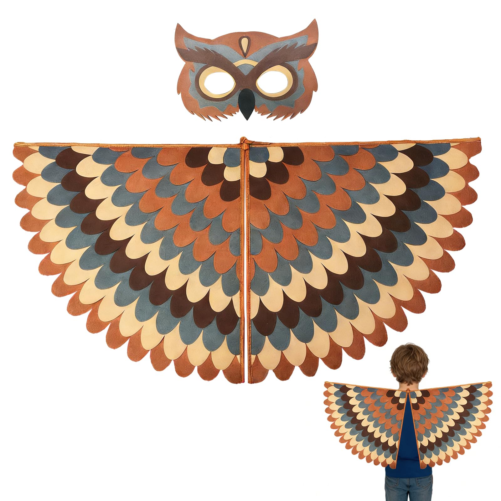 XIMEY Disfraz Buho Niño, Disfraz Lechuza Niño, Disfraces de Pajaro Niños, Juego de Alas, con Máscara, para Carnavales, Juego de Rol Pajaro