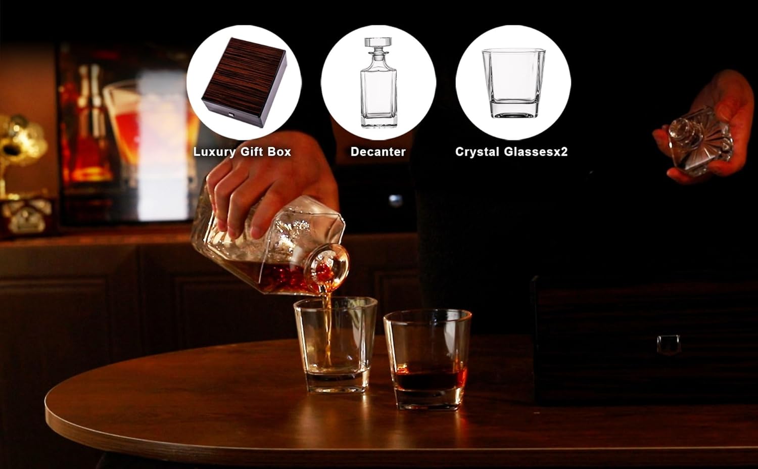 Liquor Decanter Set with Premium Wood Gift Box: 2 Rock Glasses, Crystal Glass Decanter, Bourbon, Whiskey, Gifts for Men, Dad, Father’s Day, Birthday, Weddings, Groomsman, Gift Ideas - Image 7