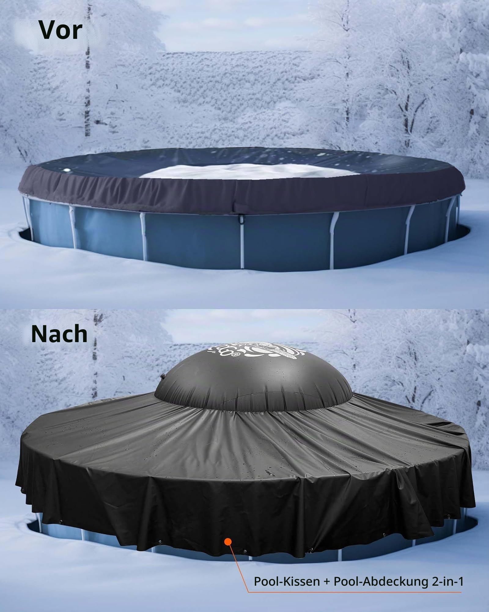FoundGo 2-in-1 Poolkissen und Winter-Poolabdeckungen Kit für oberirdische Pools bis zu 3,6 m, Luftkissen + Abdeckung Combo, kältebeständiges Dickes PVC, vollständiger Winterschließschutz