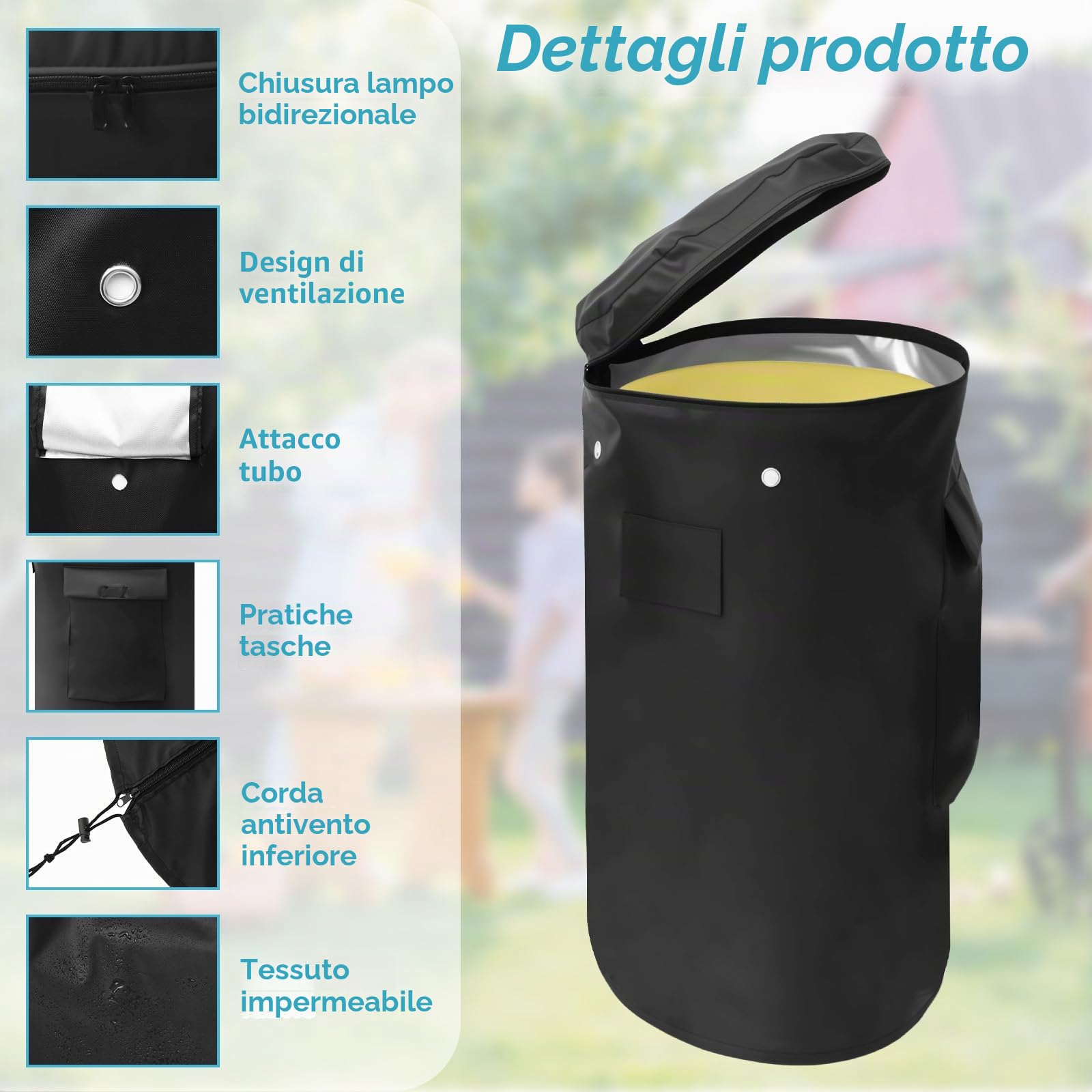 Copertura per Bombola del Gas da 11 kg, 33 x 66 cm, 600D, con Cordino, Impermeabile, Antivento, Anti UV, per Bombole di Gas Propano