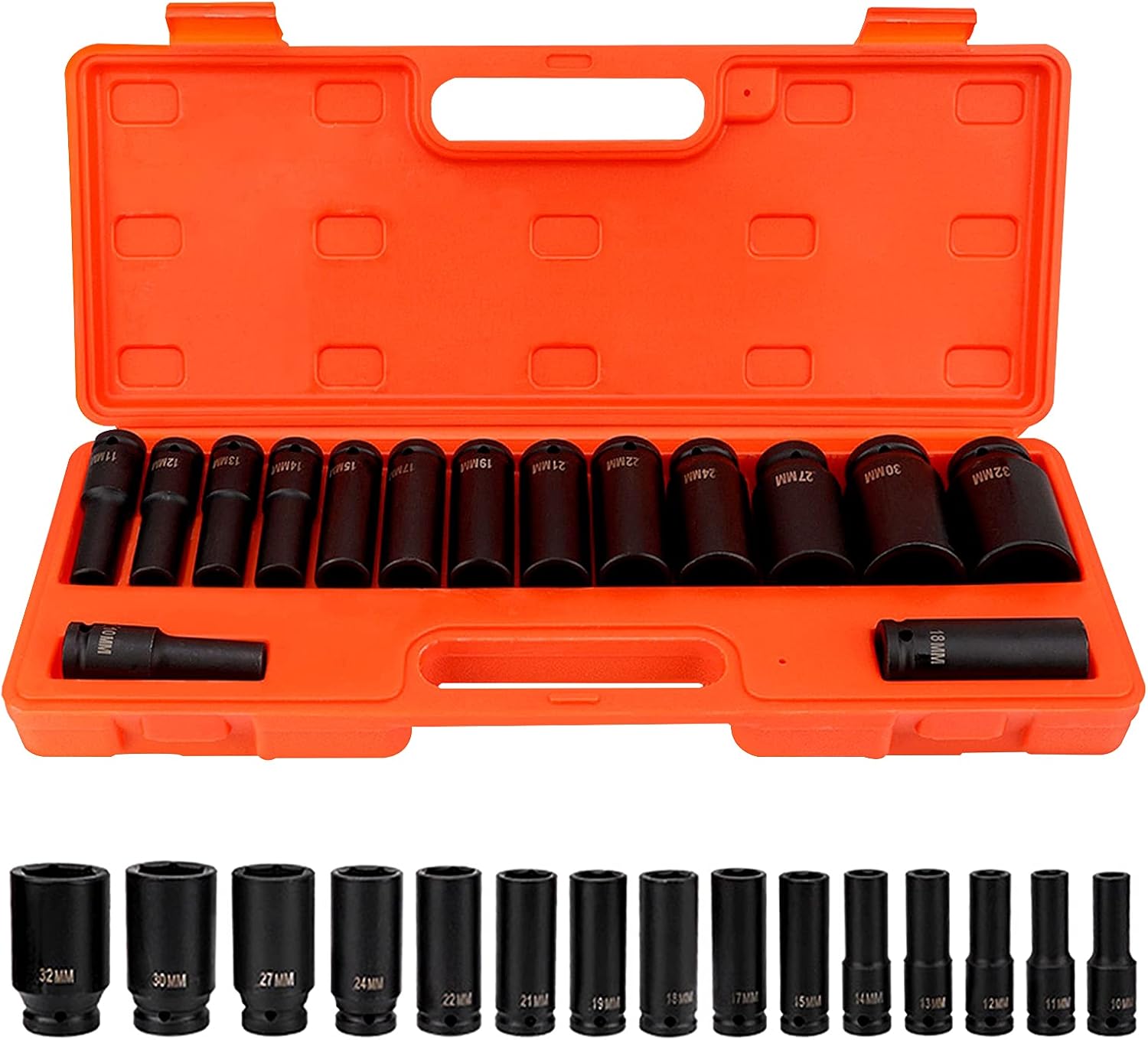 🔥 Impact Sockets 15pcs 1/2 Deep Impact Socket Tool Set Professional Carbon Steel Material Metric Garage Workshop 10-32 MM with A Storage Case 🛒 Crazy Deals Impact Sockets 15pcs 1/2 Deep Impact Socket Tool Set Professional Carbon Steel Material Metric Garage Workshop 10-32 MM with A Storage Case
