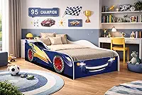 Cama Infantil Carro de Corrida Design Esportivo + Colchão 150x70cm Incluso