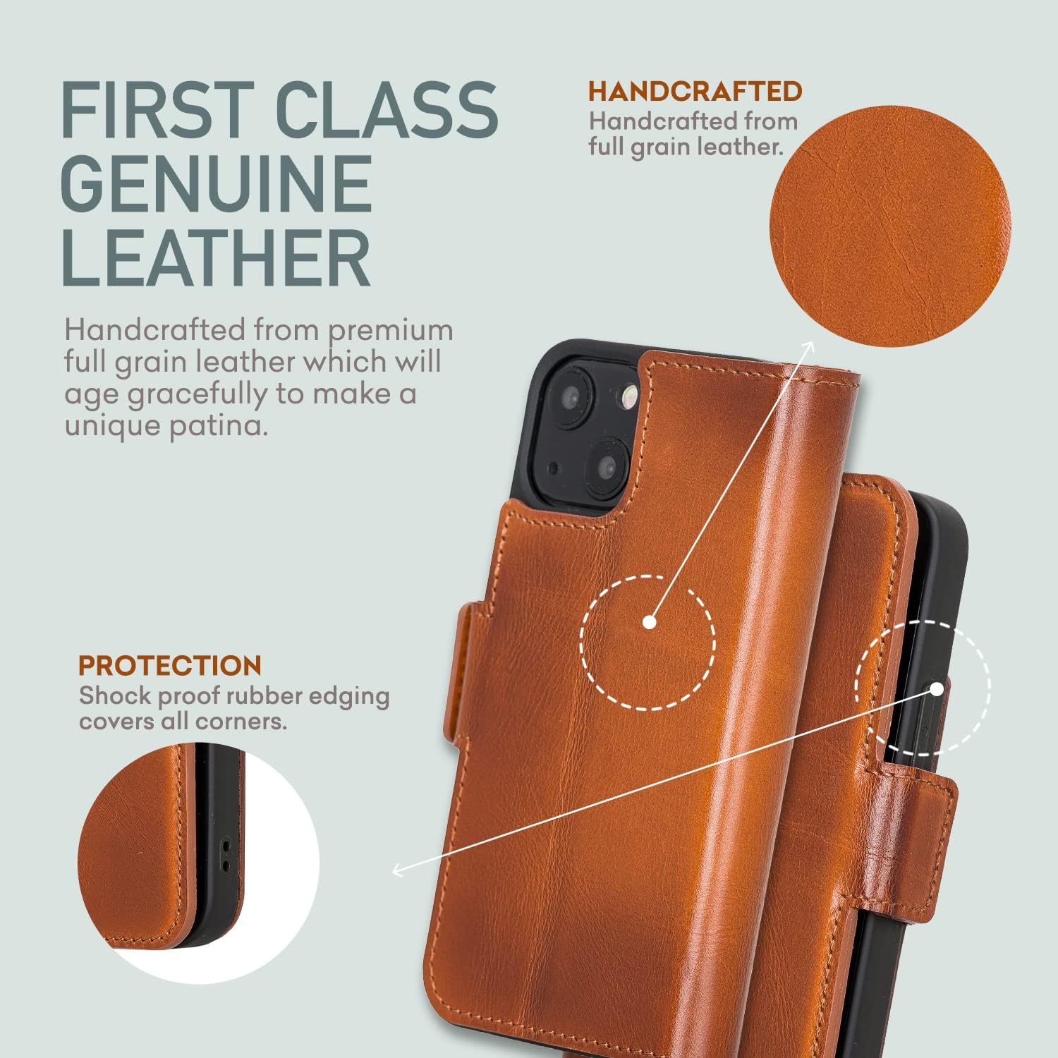 Bayelon Leather Folio Wallet Case Compatible with iPhone 13 Mini 5.4", Folio Flip Cover Card Holder Slots, Kickstand Function, ID Slot with RFID (Rustic Tan)