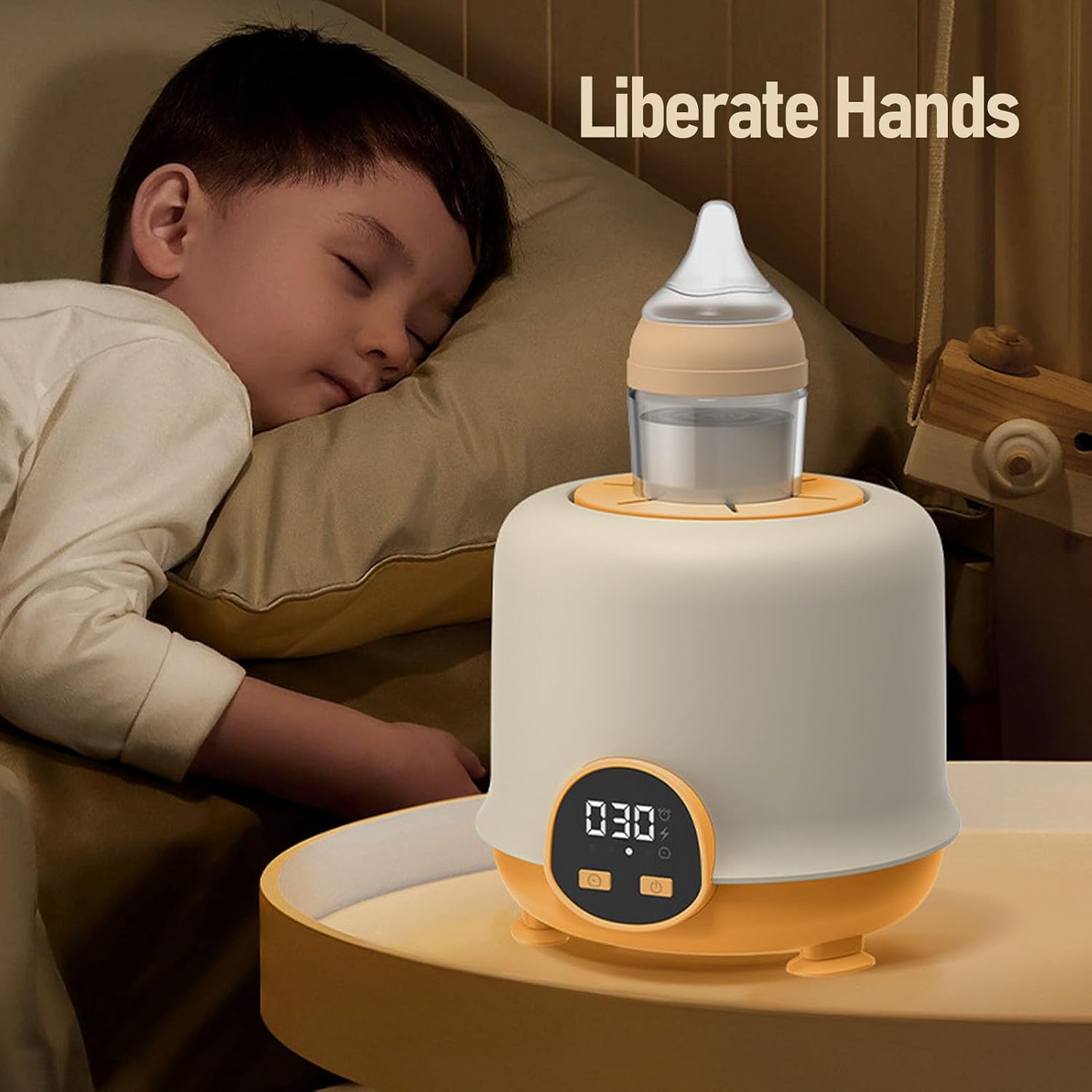 Automatic Baby Bottle Shaker, Low Noise Digital Display Cordless Baby Bottle Mixer Baby Formula Mixer Formula Pitcher for 50‑80mm Bottles (Yellow)