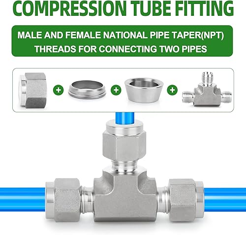 Miniatura 48 de TAISHER 2 conectores de montaje de tubo de compresión de acero inoxidable 304 (rosca plateada), tubo de 3/8 pulgadas OD x 1/8 pulgadas NPT macho