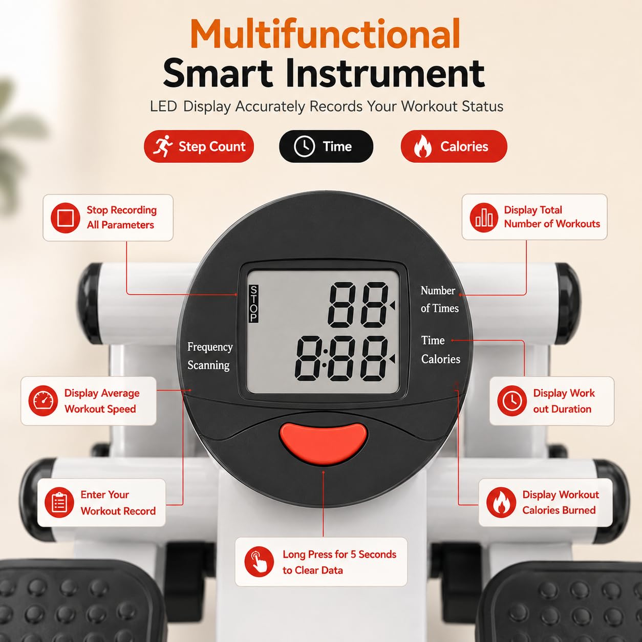 Portable 2-in-1 Mini Stepper Machine with Resistance Bands & LCD Display, Compact Home Cardio Exercise Stepper for Weight Loss, Leg & Full Body Workout
