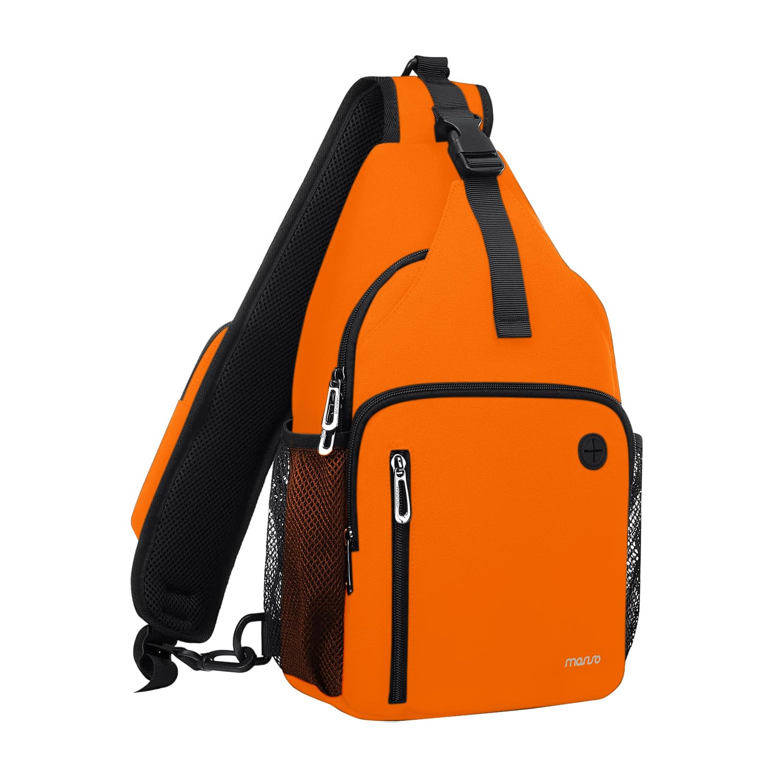 MOSISO Sling Backpack Bag, Crossbody Shoulder Backpack Travel Hiking Daypack Chest Bag with Front Square Pocket&USB Charging Port, Orange