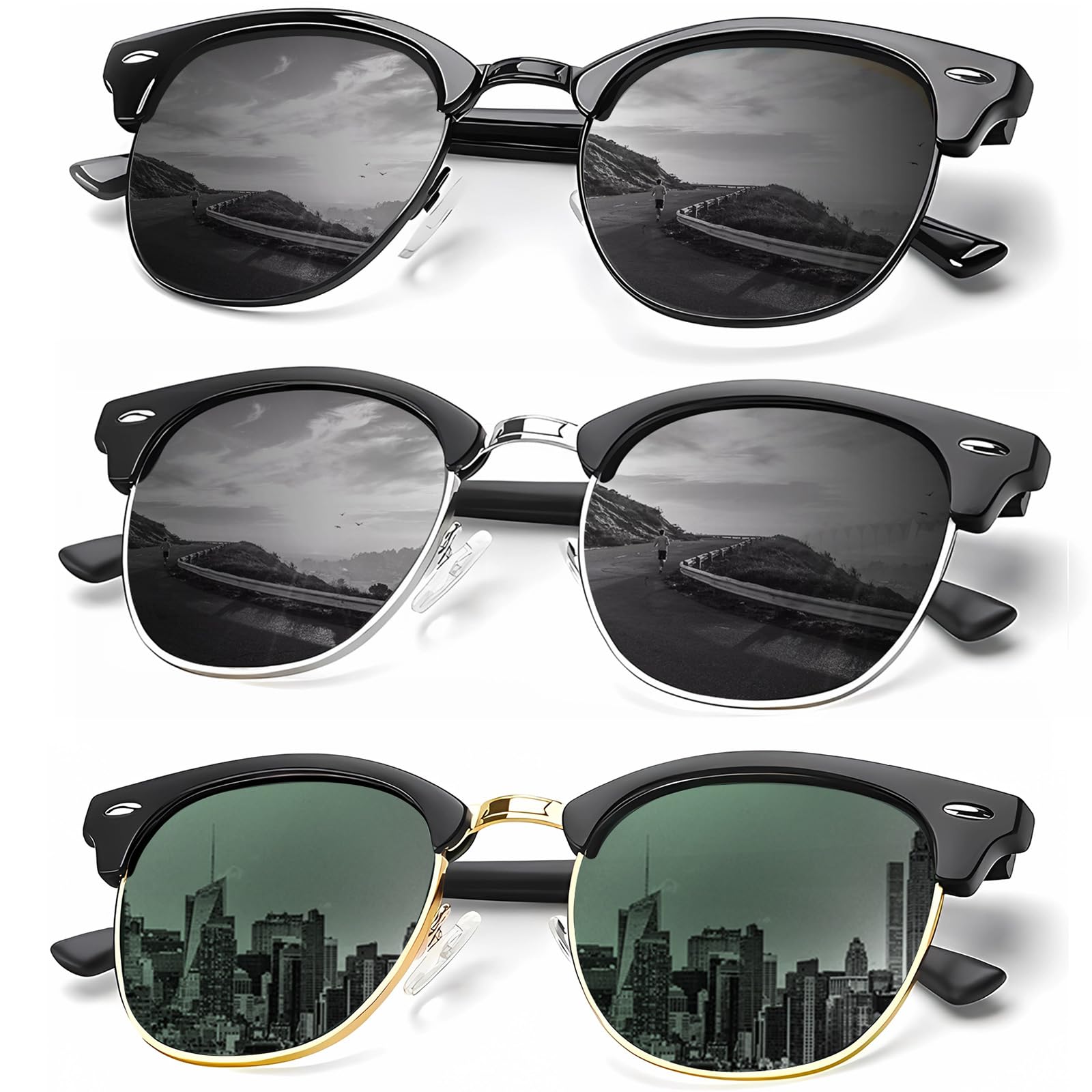 KALIYADI Sunglasses Men Polarized Sunglasses for Men Women Unisex Semi-Rimless Frame Retro Driving Sun Glasses UV Blocking
