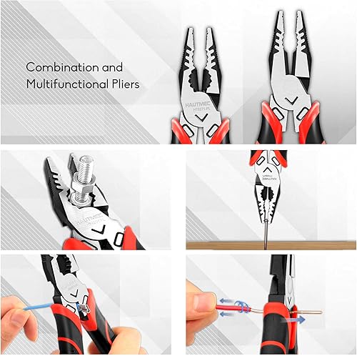 Miniatura 4 de HAUTMEC Alicates Linesman de 9 pulgadas, alicates de combinación de alto apalancamiento, multifuncionales, resistentes, herramientas Lineman