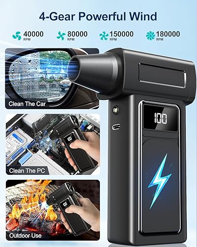 Miniatura 3 de Aspiradora de coche portátil inalámbrica y eléctrica comprimida 2 en 1-10000mAh batería 180000RPM 4 velocidades portátil, soplador de aire