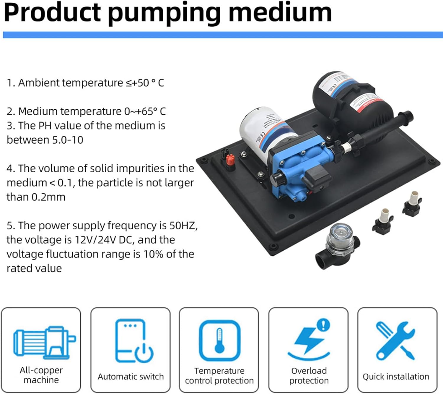 RV Water Pump DC 24V 3GPM 11.3L Min 55PSI Fresh Water Diaphragm Pump Built in On Demand Pressure Switch with Pressure Tank for Boat Travel Trailer RV Kitchen Bathroom (24V)