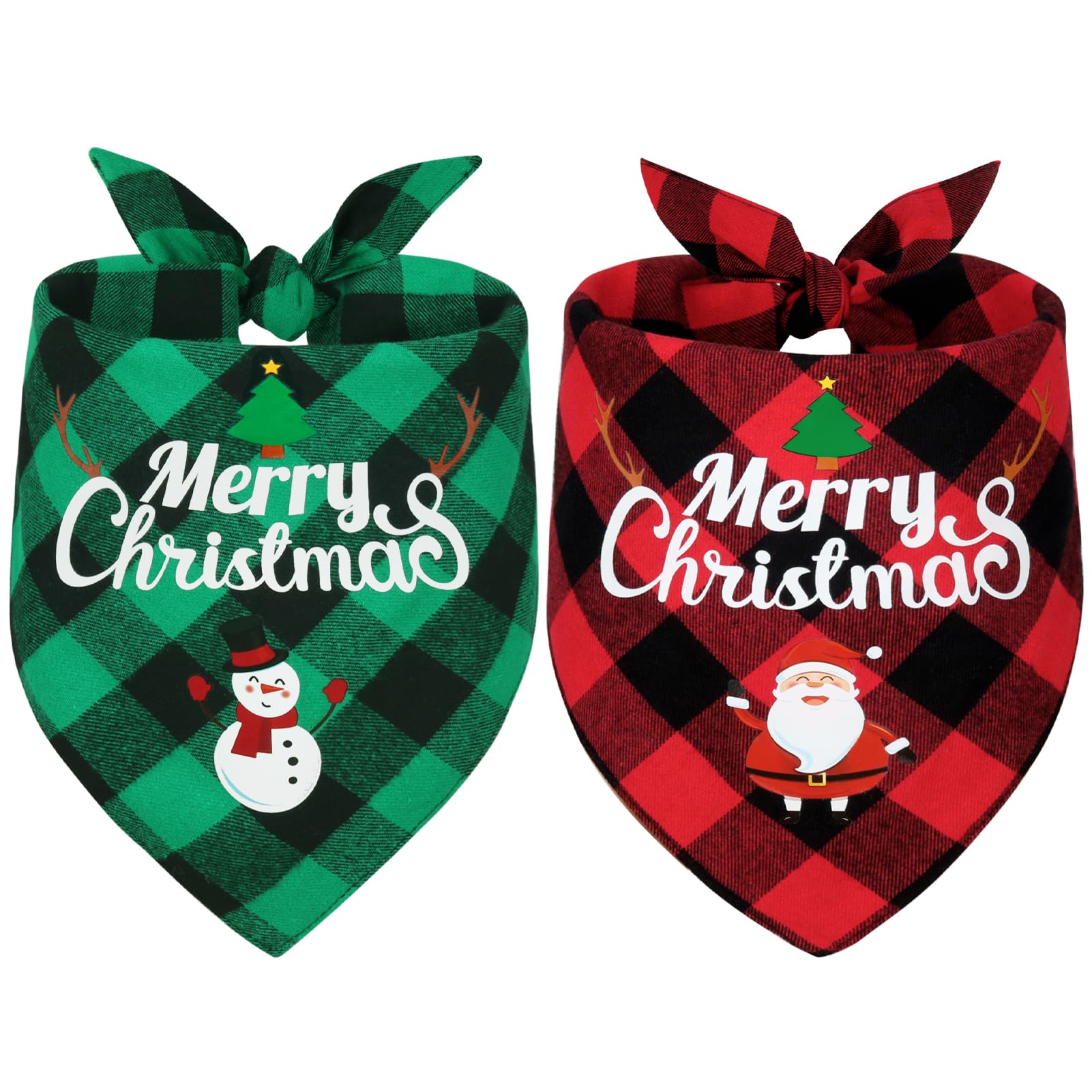 Vivifying Dog Christmas Bandanas, 2Pcs Adjustable Triangle Dog Bandanas with Chequered Print