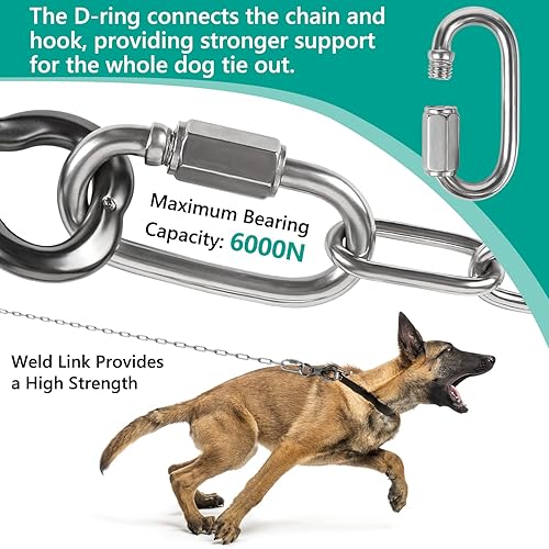 Miniatura 10 de Tresbro Cadenas de perro resistentes para exteriores, cable de amarre de acero inoxidable de 20 pies con gancho giratorio para perros grandes y