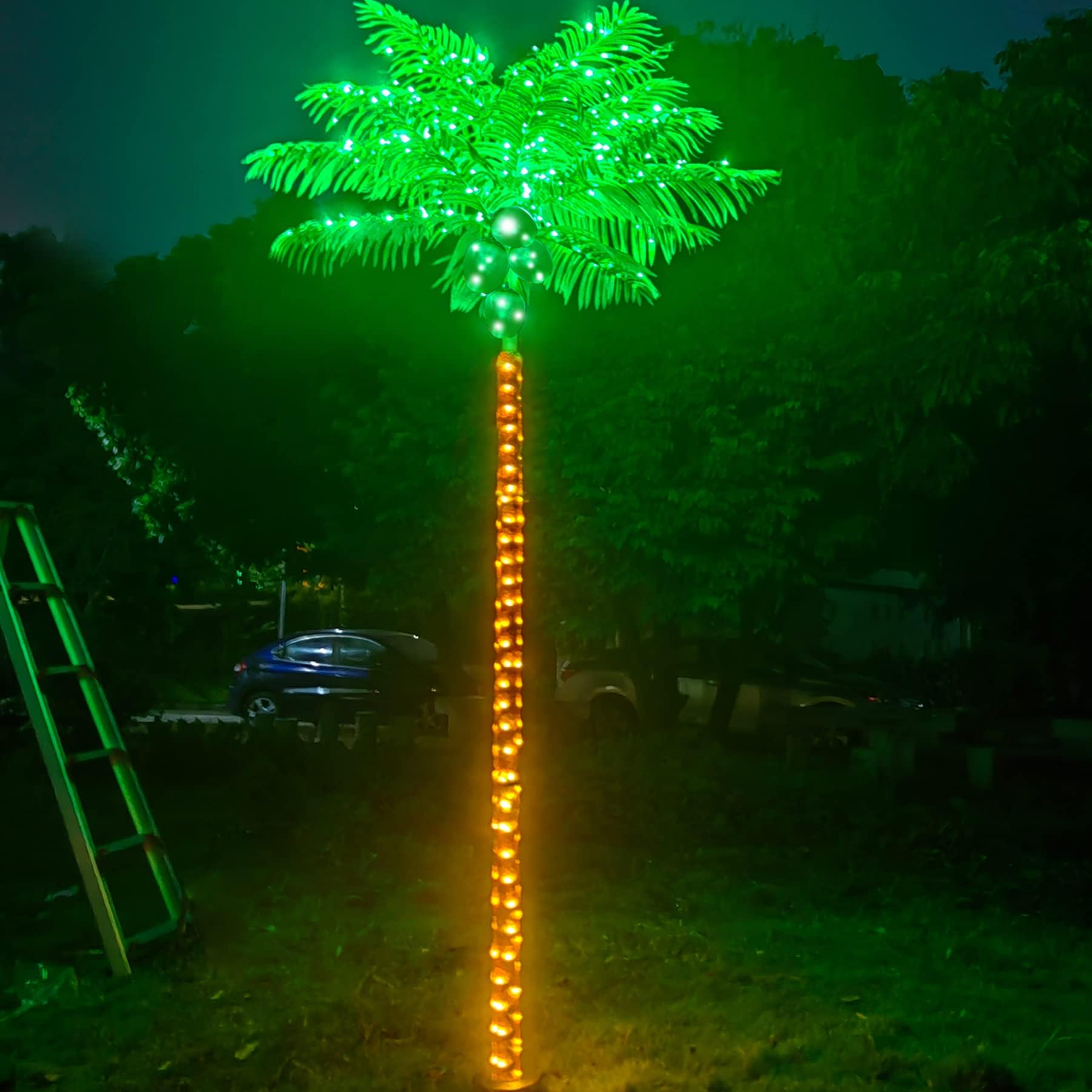 - Palm Trees for Outside Patio Decor, 8FT 300LED Lighting Artificial Palm Tree with Coconuts, Outdoor Pool Tropical Decorations for Home Party Hawaiian Jungle Christmas Nativity Beach Garden Park