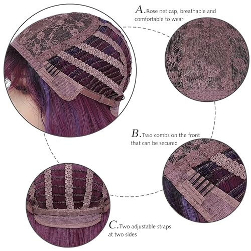 Miniatura 22 de Rose bud Long Curly Wavy Haze Green Wig with Fringe Adjustable 24 Inch Synthetic Cosplay Daily Hair Wigs for Women