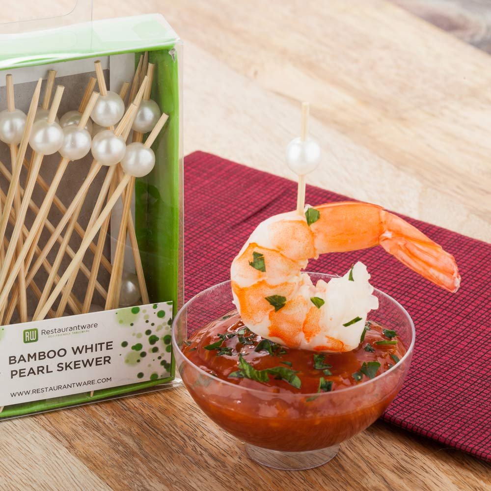 Restaurantware 10,2 cm weiße Perlen-Bambusspieße: perfekt zum Servieren von Vorspeisen und Cocktail-Garnierungen, natürliche Farbe, Einzelhandelsverpackung, 250 ct langlebig. Restaurantware