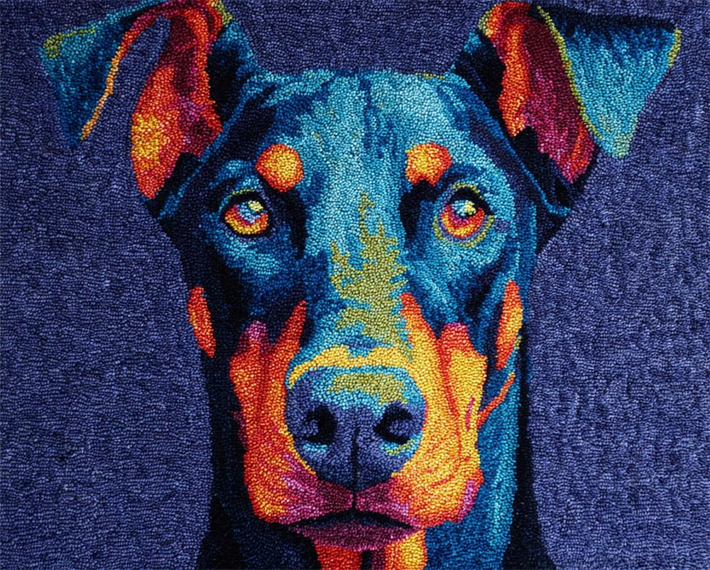Kitquiver Rug Making Kits for Adults Latch Hook Doberman Pinscher Dog 23X35In/60X90Cm Crafts Crochet Yarn with Pre-Printed DIY Handmade Embroidery Needlework for Home Decoration