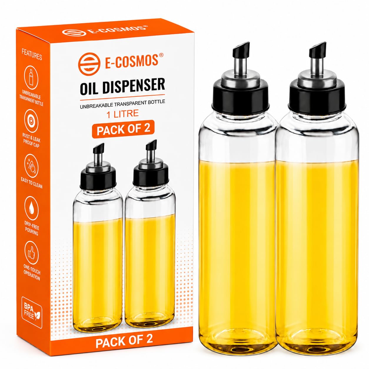 E-COSMOS Oil Dispenser 1 Litre Cooking Oil Dispenser Bottle Oil Container Kitchen Accessories Items Kitchen Tools (Pack of 2-1000 ml)-image-28