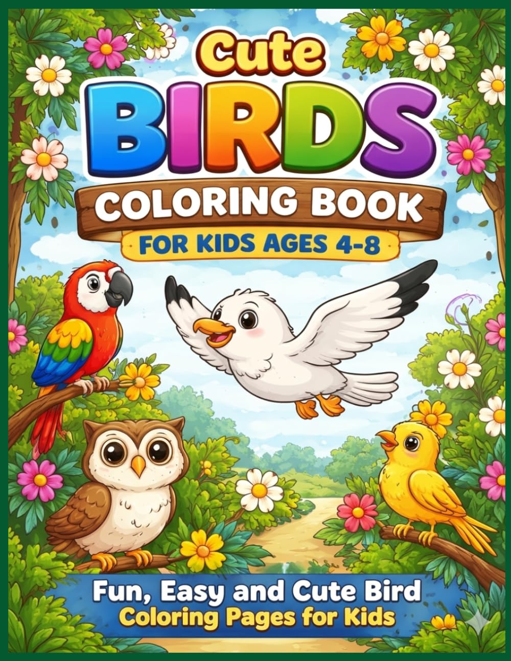 Cute Birds Coloring Book for Kids Ages 4-8: Fun, Easy and Cute Bird Coloring Pages for Kids