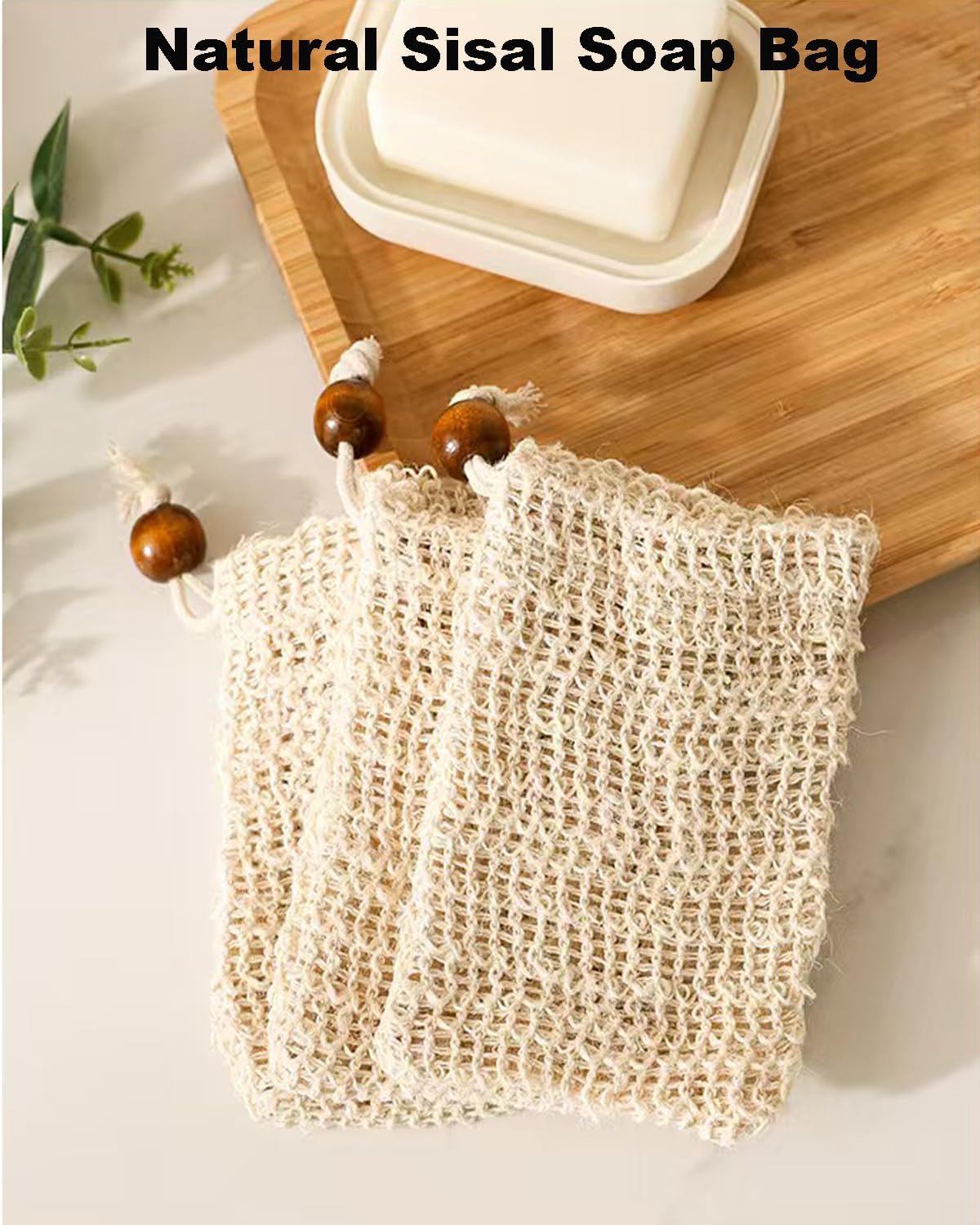 16 Pack Soap Bags for Soap Bars-Natural Sisal Soap Bag,Bar Soap Pouch with Drawstring, Exfoliating Soap Saver Bags mesh soap Bag with Wooden Beads Foaming and Drying Soap Holder for Bath Shower