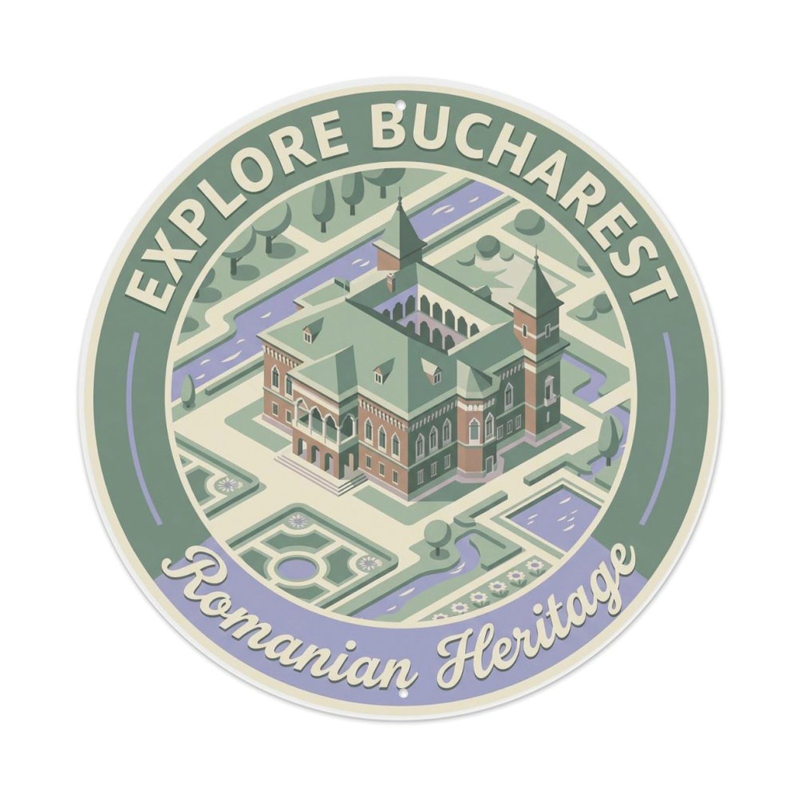 Vintage Travel Bucharest Palace Explore 1 Metal Tin Sign