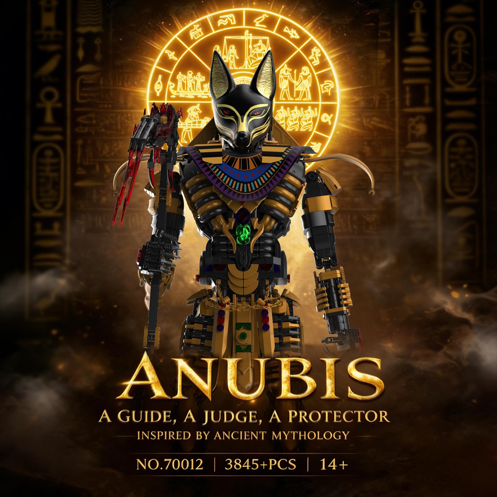 JMBricklayer Anubis Bausteine Erwachsene, Altes Ägyptischer Gott Figur Bauspielzeug, Groß Mythisch Ägypten Hundekopf Statue Dekor Modell, Höhe 66cm, Bausatz Geschenke für Mythologie Liebhaber