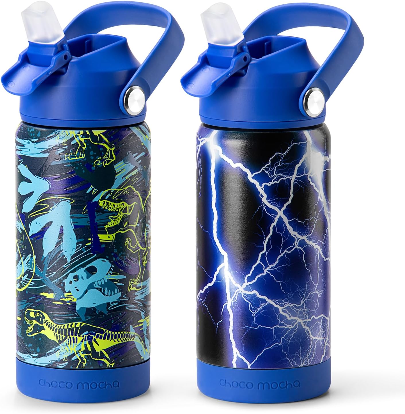 Choco Mocha Kids Water Bottle For School, Kids Insulated Water Bottle Stainless Steel, Girls Water Bottle 14Oz 2 Packs,Mermaid & Dinosaur