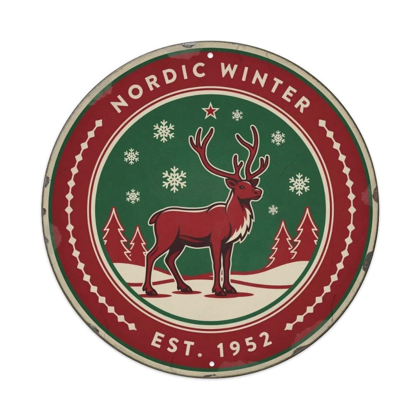 Vintage Reindeer Snow Metal Tin Sign Plaque