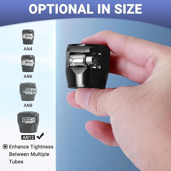 AN12 Rubber Hose Clamp with Screw Band Aluminum Pipe Clamp Hose Connectors for Fuel Line, Diesel Gas Air Water Oil Hoses, Pack of 4 - Black