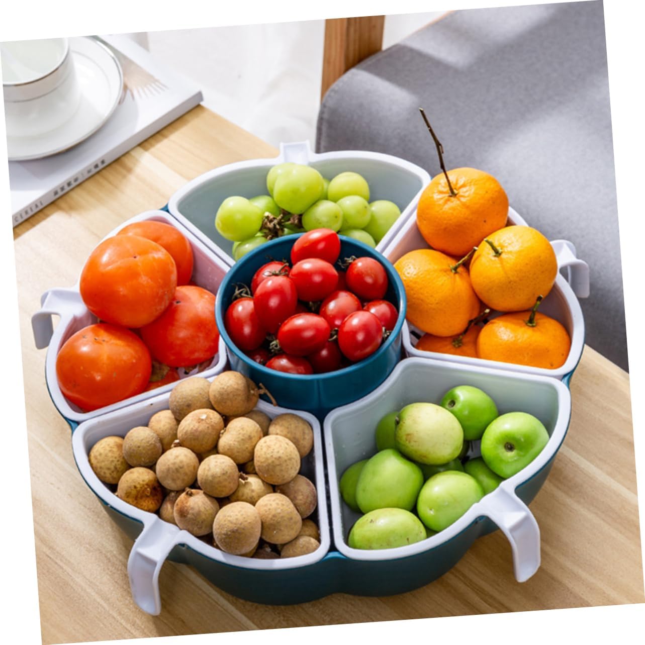 Eco-friendly Plastic Fruit Basket Hot Pot Assortment Drain Basket Rotatable Detachable Storage Bin