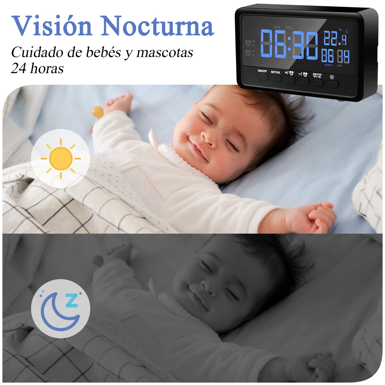 Reloj WiFi Cámara Oculta 1080P WiFi Espía Cámara con Función de Despertador, 2.4/5Ghz Mini Wificámara Espía Compatible con Visión Nocturna y Detección de Movimiento, App Vigilancia Remota