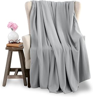 Twin Size Microfleece Blanket | Fleece Bed Blanket | All-Season Comfort | Supersoft Lightweight | Plush Throw Blanket for Bed Couch or Sofa | Pet-Friendly | Light Grey