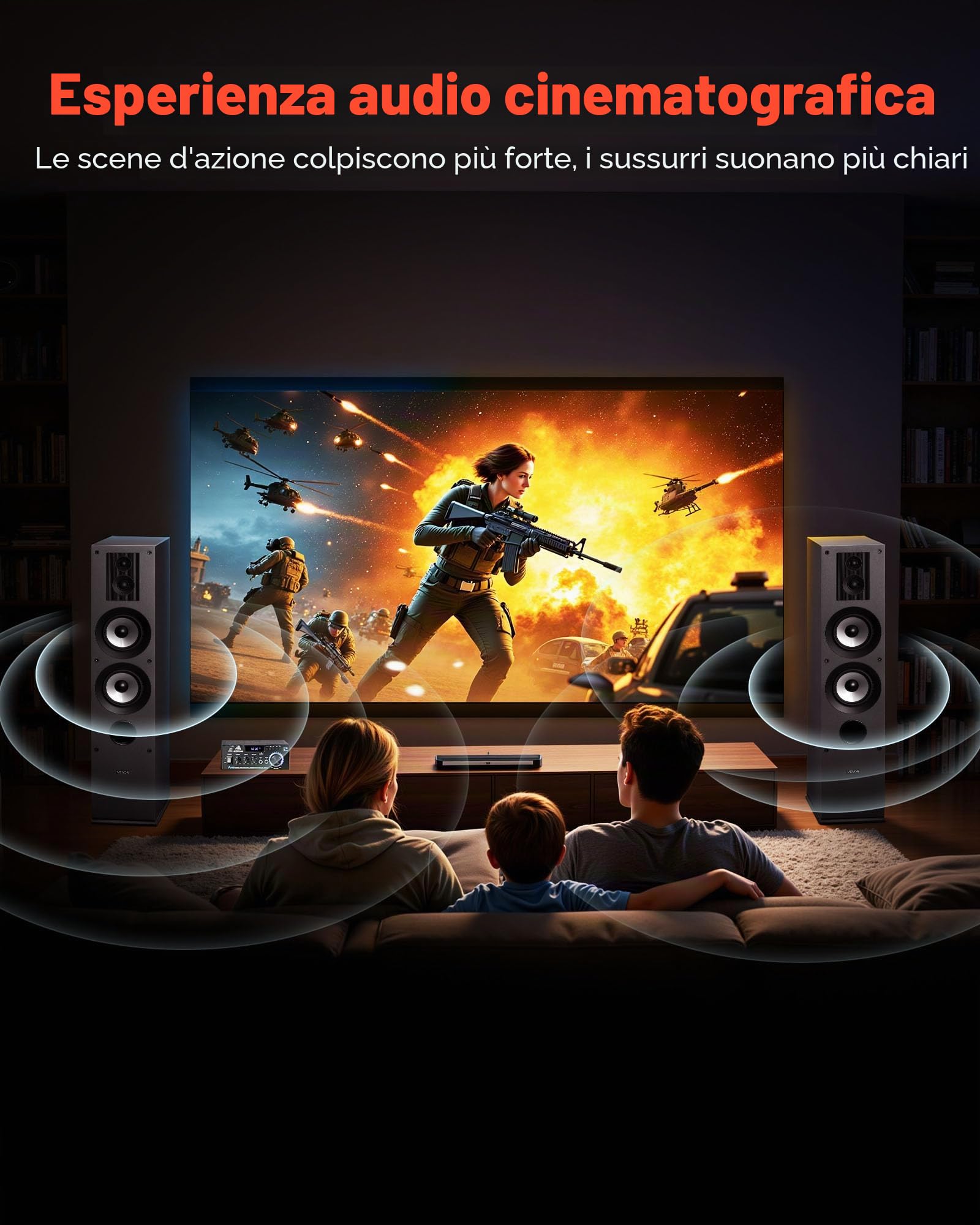 VEVOR Altoparlante da Pavimento, Altoparlante a Torre a 3 Vie con Doppi Woofer da ca. 133,3 mm, Picco da 145 W, Involucro in MDF, Risposta in Frequenza da 70 Hz a 20 kHz, per Audio Domestico, 2 Pezzi