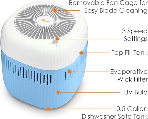 Miniatura 3 de Crane Humidificador evaporativo con filtro de mecha, tanque apto para lavavajillas, luz UV, humidificadores evaporativos de niebla invisible para