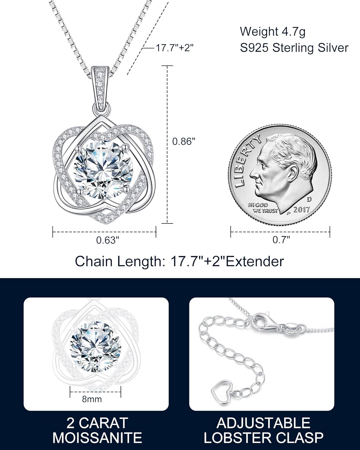 InfinityLove Heart Pendant Necklaces for Women, 2-5 Carat Moissanite Heart Necklace, Anniversary Birthday Christmas Valentine Engagements Mothers Day Jewelry for Wife Her Girlfriend Mom Daughter - Image 4