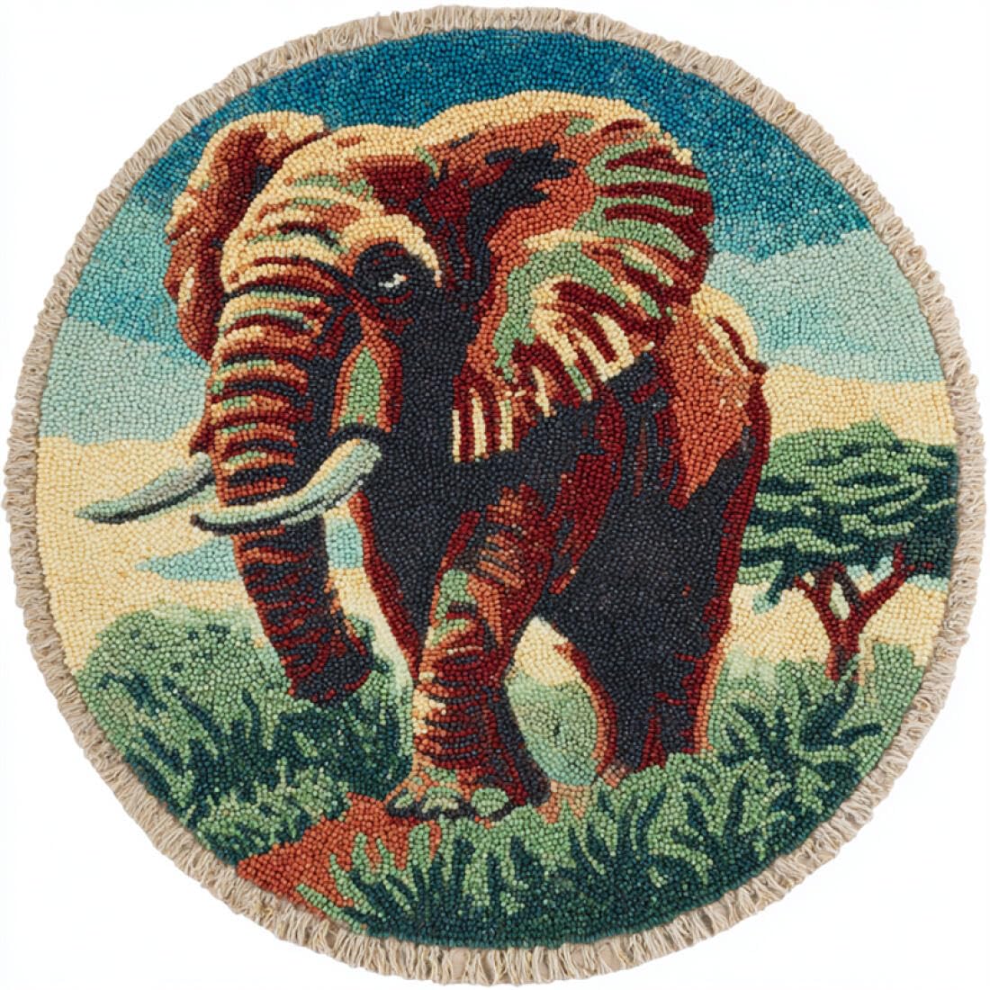Rqwybcaxn DIY Latch Hook Rug Kit for Beginners Animal Crochet Starter Kit Forest Elephant 60x60cm Round Tapestry with Crochet Hook Bedroom Craft Gift