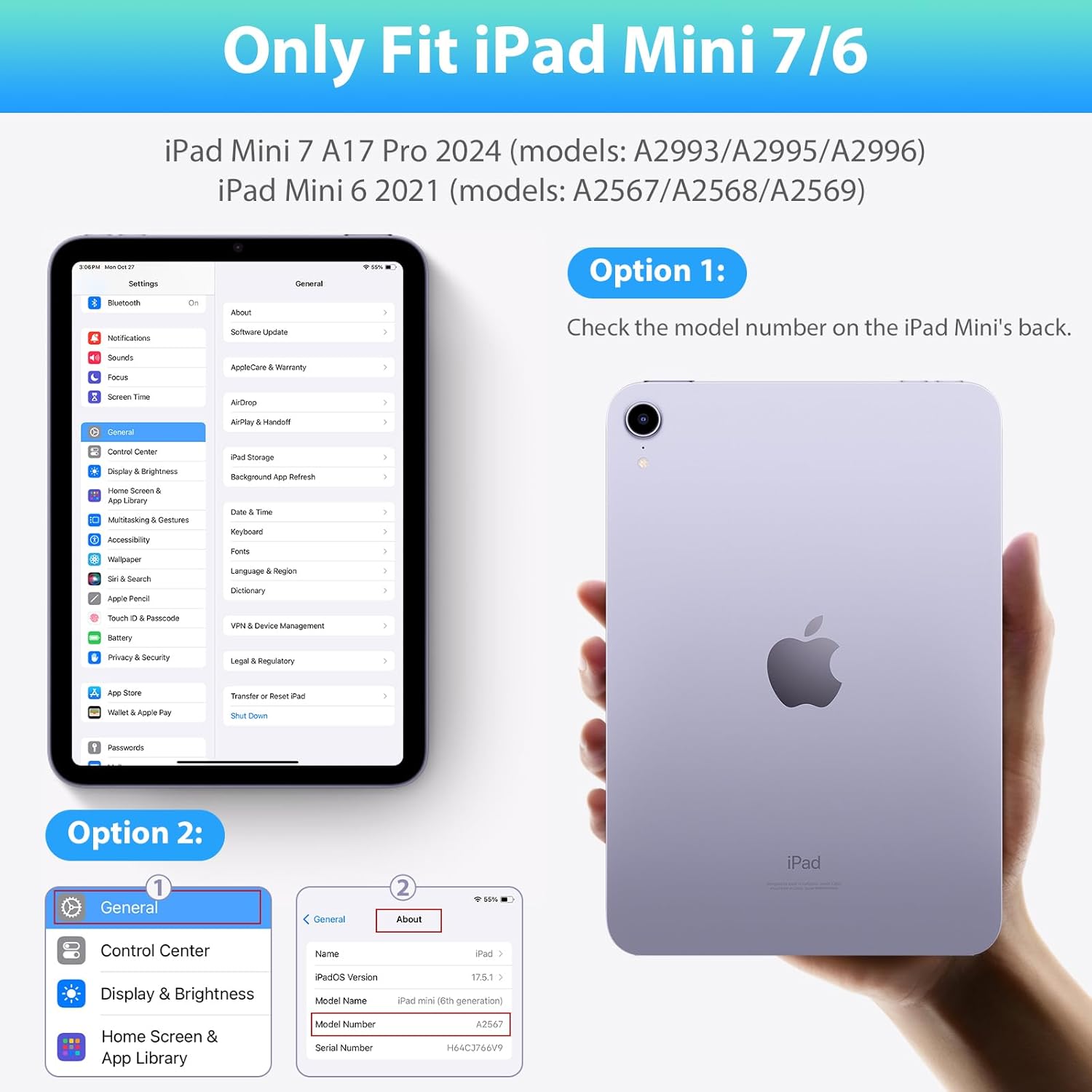 SOPPY for iPad mini 7 Keyboard Case A17 Pro 2024/iPad Mini 6 Generation Case with Keyboard 2021 8.3 Inch, 7 Color Backlit Detachable Keyboard Cover for iPad mini 7th/6th Gen, US Layout, Black