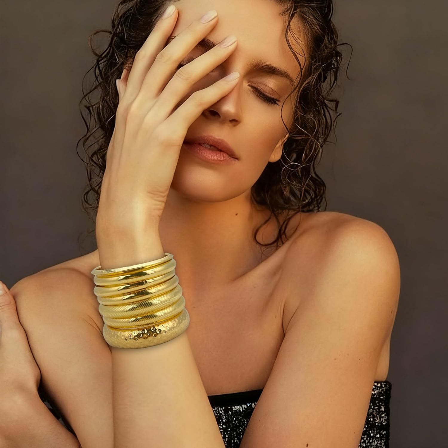 KOLODOGO Gold Bangle Bracelets for Women, Multi Layer Stackable Chunky Bracelets Set, Trendy Boho Indian Jewelry Gift for Women - Image 3