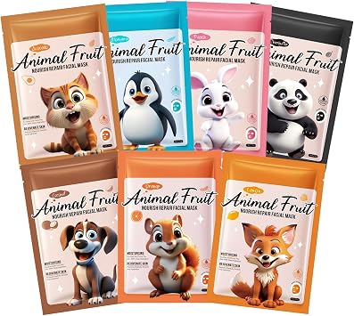 Animals Kids Face Masks, 7 Cute Daily Care Face Sheet Mask Set,