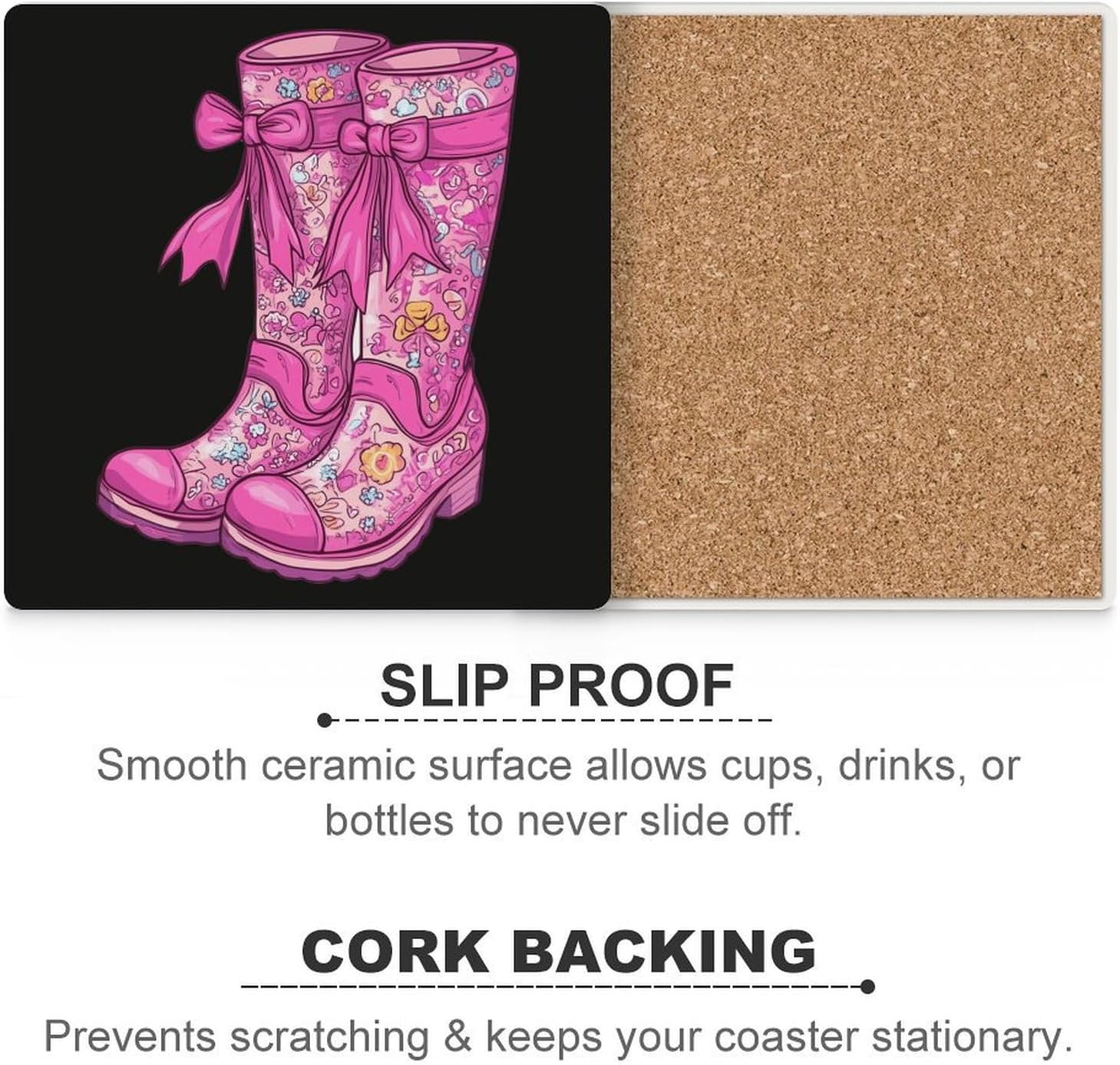 Boot Bows Ceramic Coasters Square Drinks Coaster Coffee Table Decor Table Coaster for Home Bar