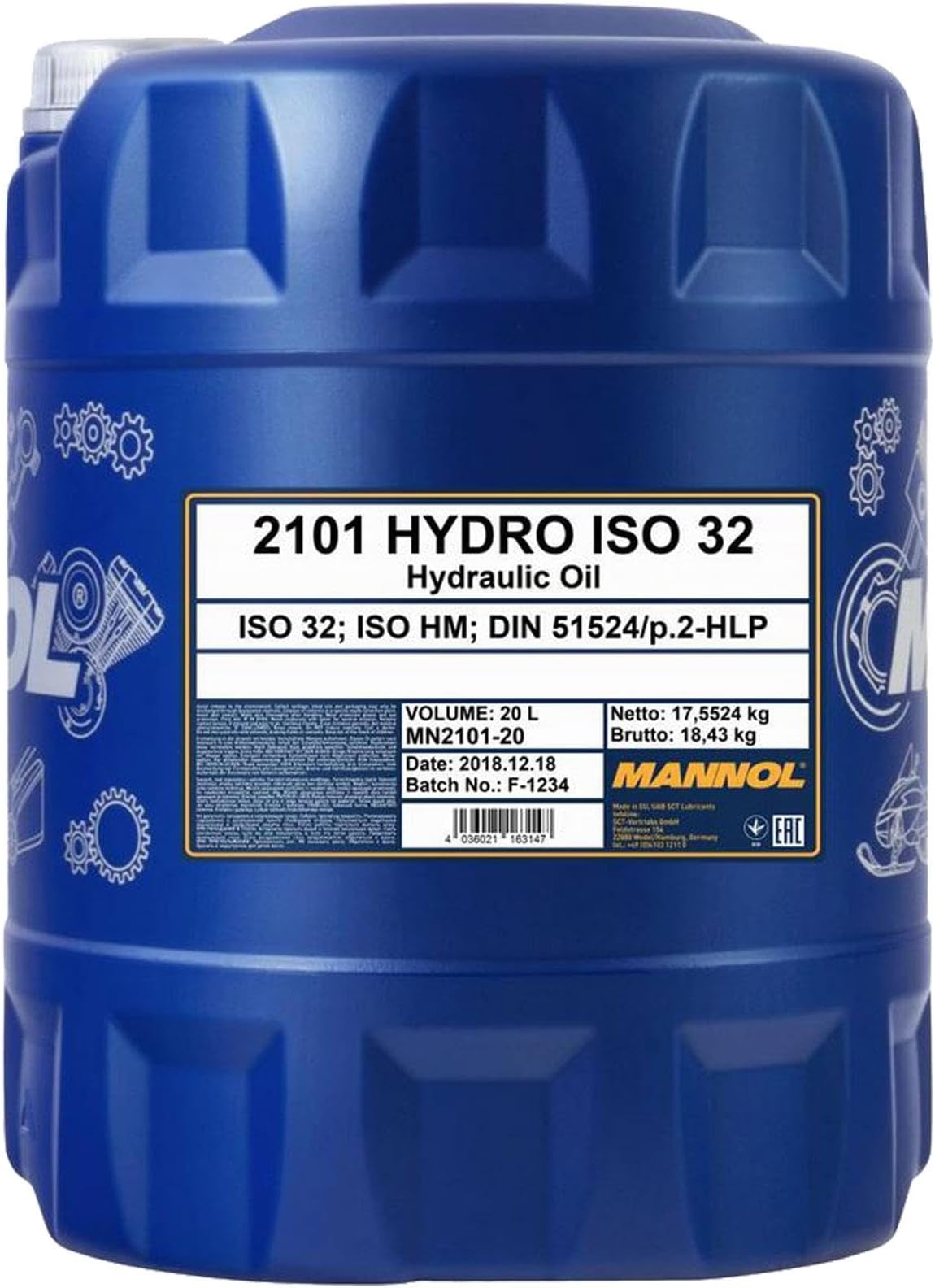 Mannol 20 Litres Hydro ISO 32 Hydraulic Oil 2101 DIN 51524-2 All Season Mineral Based