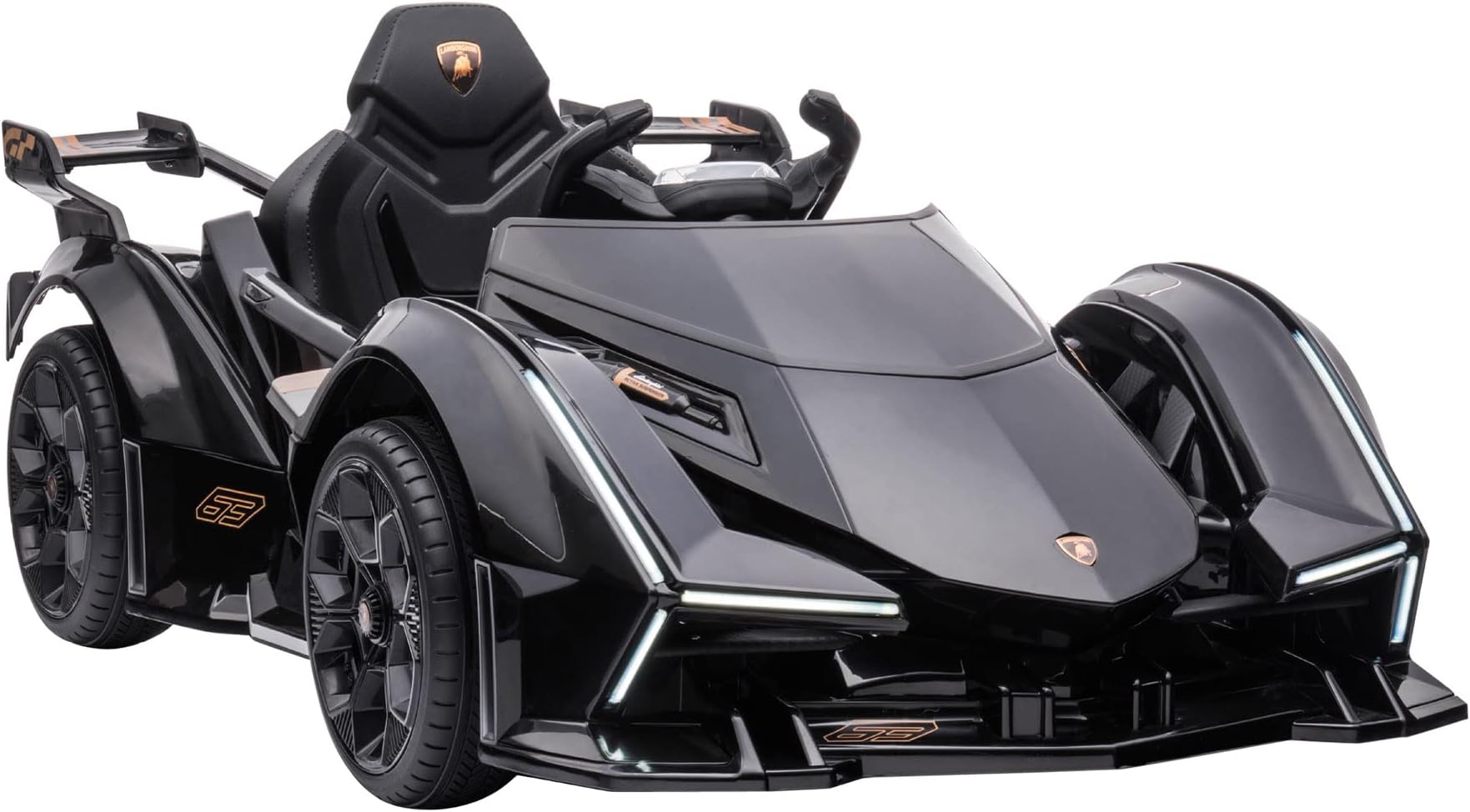 Aosom 12V Electric Ride-on Car, Licensed Lamborghini V12 Vision Gran Turismo Battery-Powered Ride-on Toy with Remote Control, Music, LED Lights, for 3-6 Year Old Boys and Girls, Black