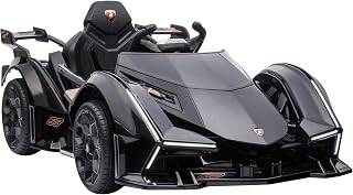 12V Electric Ride-on Car, Licensed Lamborghini V12 Vision Gran Turismo Battery-Powered Ride-on Toy with Remote Control, Music, LED Lights, for 3-6 Year Old Boys and Girls, Black