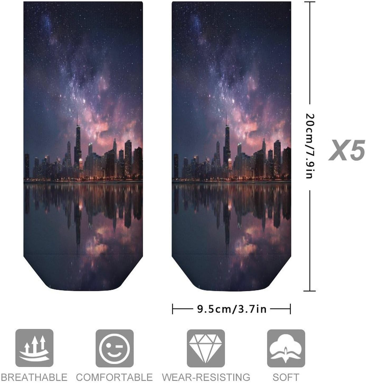 Chicago Cityscape at Night Socks for Men Women 5 Pairs Ankle Socks