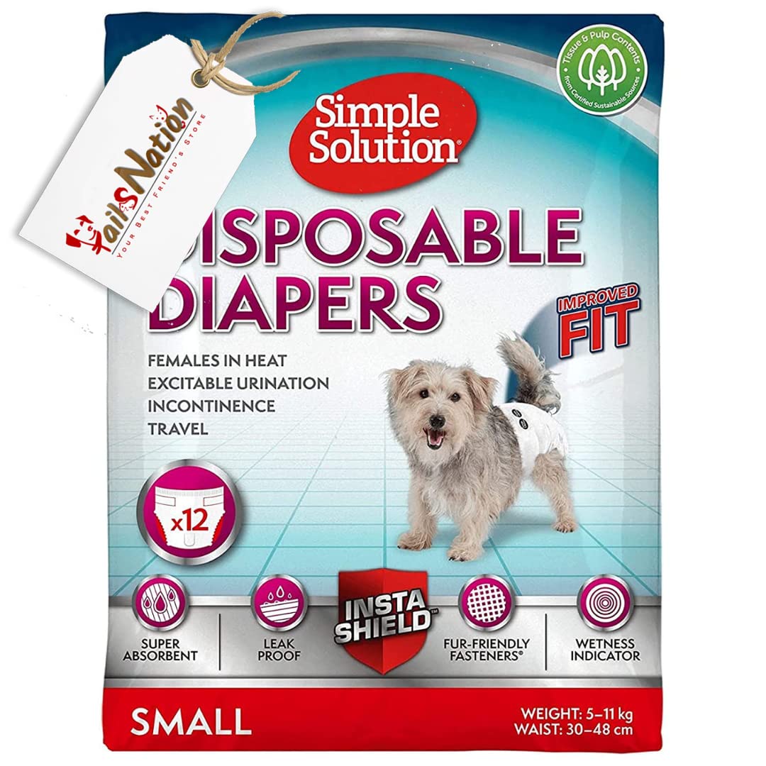 Simple Solution Disposable Diapers for Female Dogs,Absorbent Wetness Indicator,Leak Proof,Adjustable Fasteners,Lasting Dryness XTails Nation|Packof 12 (Small | Weight: 5-11 KG | Waist: 30-48 CM) (B0BSR6QZD6) Amazon Price History, Amazon Price Tracker