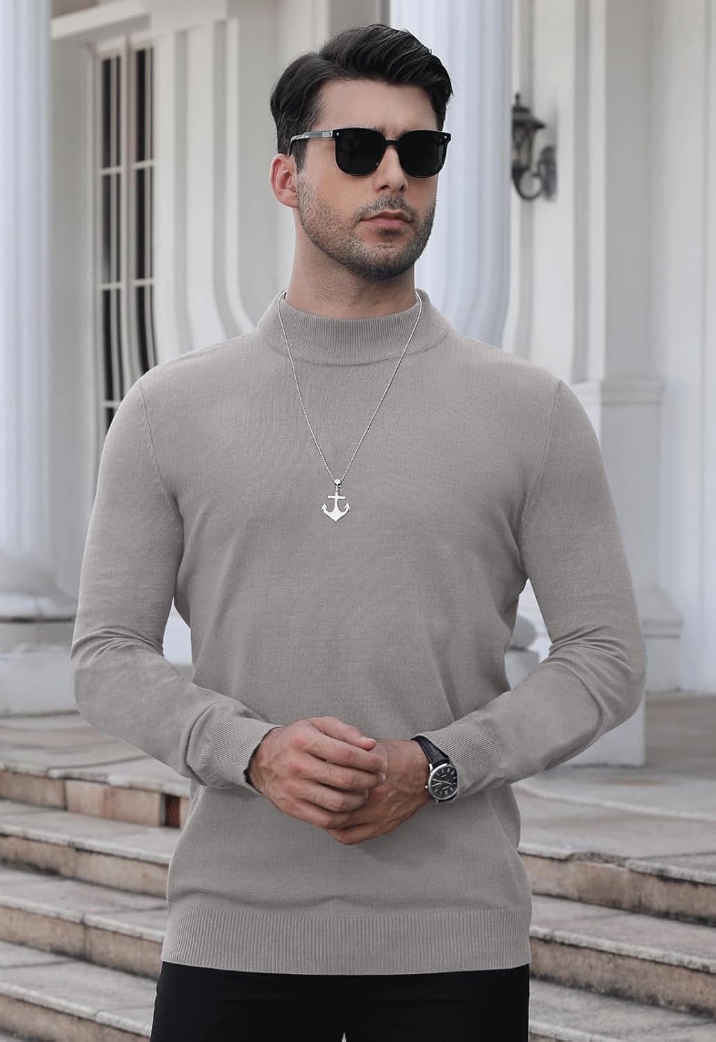 MLANM Men's Mock Turtleneck Pullover Sweater Lightweight Sweatshirts Basic Knitted Half Neck Thermal Pullover - Image 2