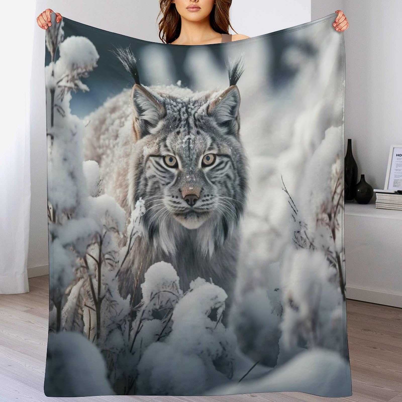 Couverture lit ultra douce flannel effet lynx chaude et légère