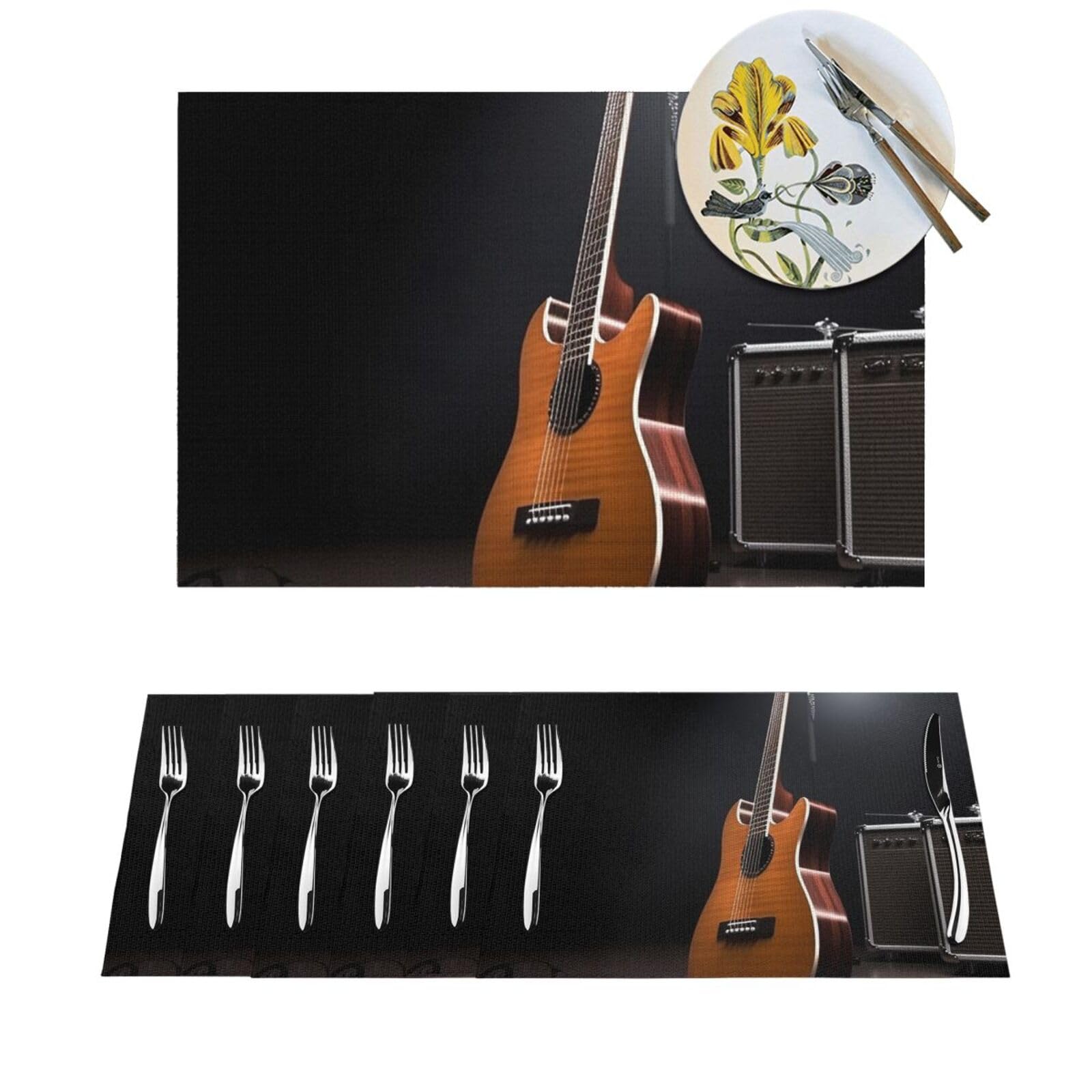 Set de table antidérapant PVC guitare pour protéger la table des plats chauds et taches